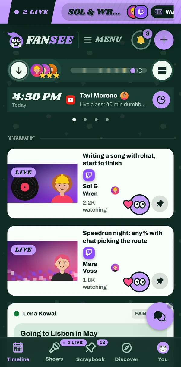 Fansee timeline on mobile web